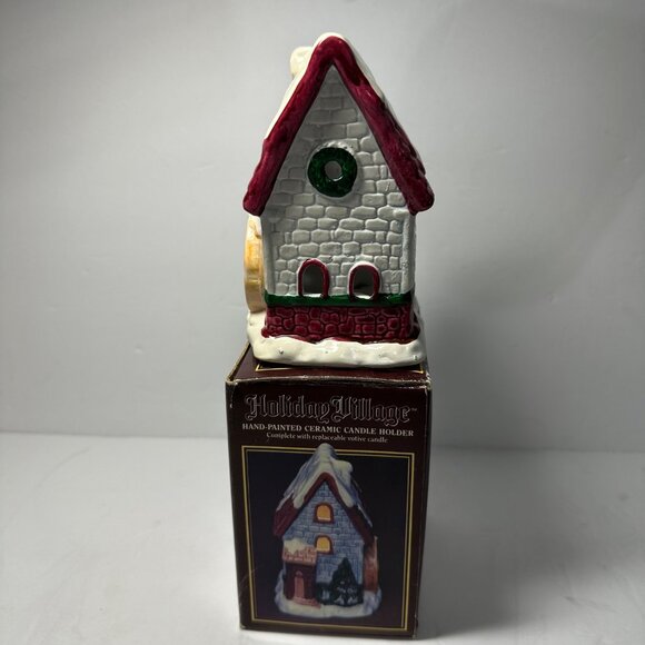 Hand-Painted Ceramic Holiday Village Candle Holder With Box CANDLE NOT INCLUDED - Picture 7 of 9